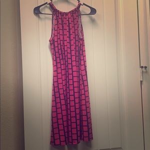 Cynthia Rowley pink/navy knee length halter dress.